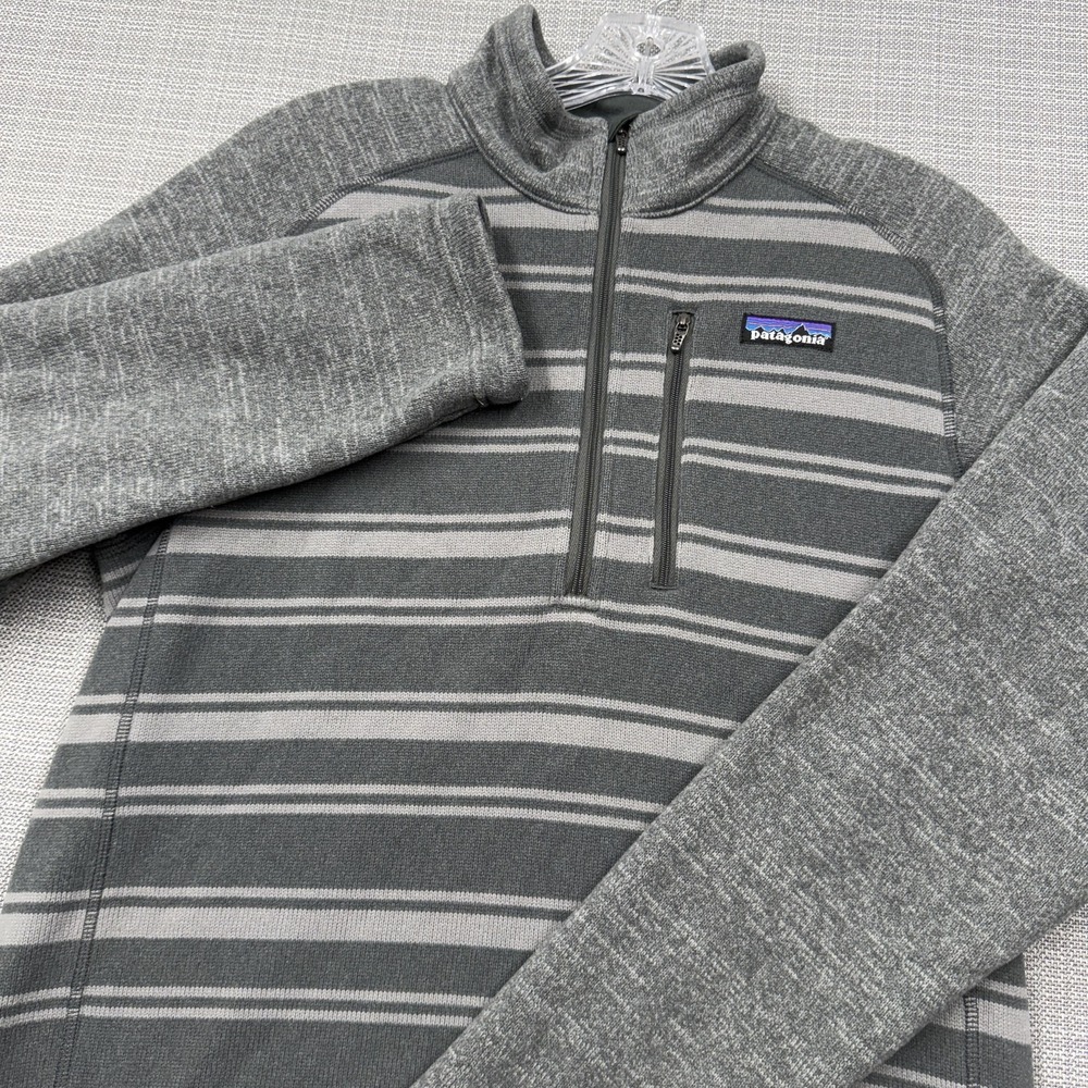 Patagonia Pullover Mens Small Gray Striped 1/4 Zip Fleece Outdoor Hiking Warm